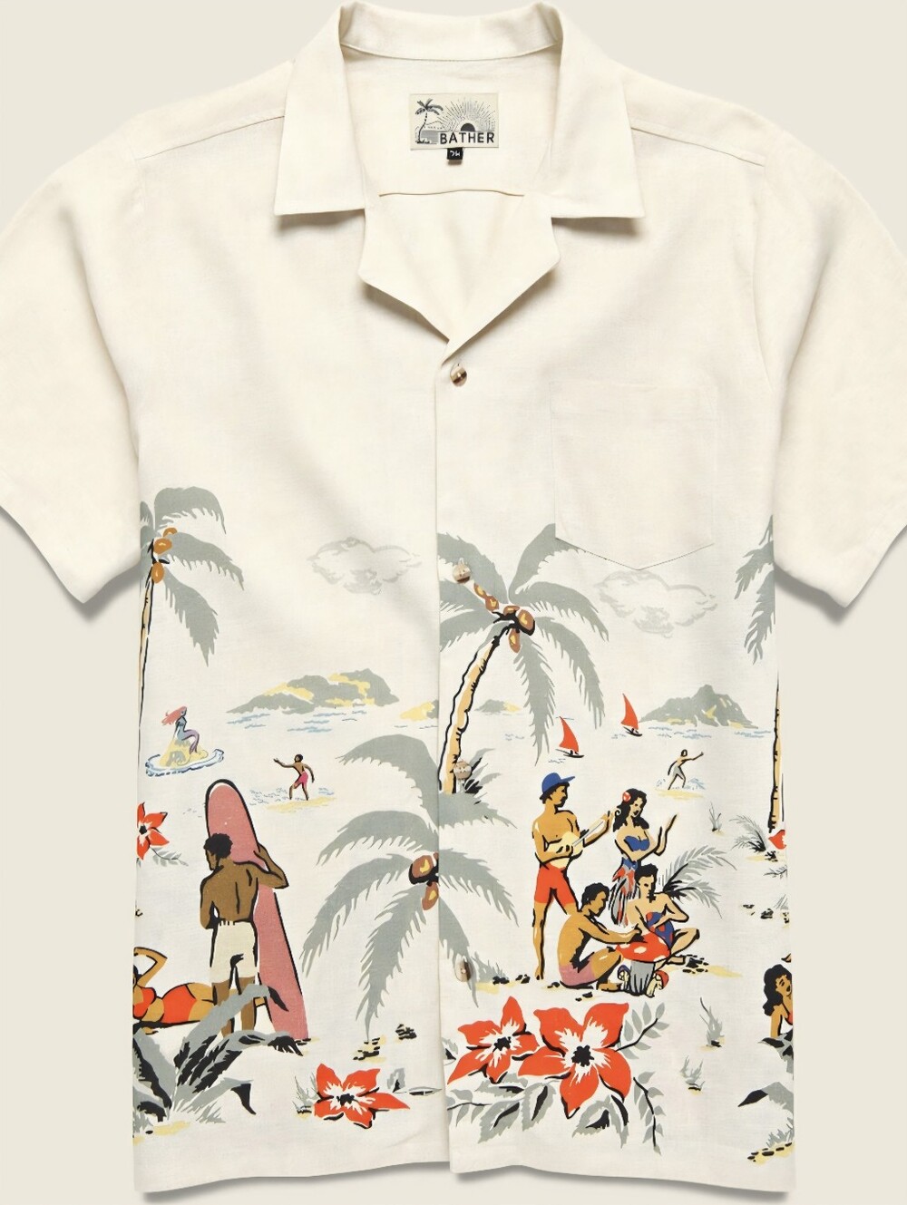Bather Trippin Breathable Linen Button-Up Hawaiian Camp Shirt - Size XL - Cream